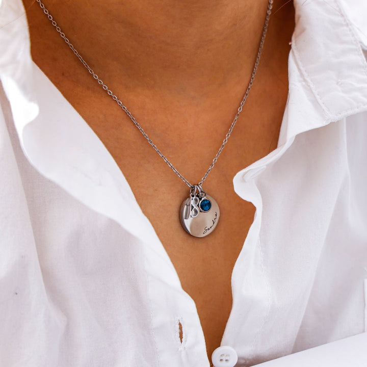 Personalisierte Sterling Silber Halskette - Alter & Geburtsstein
