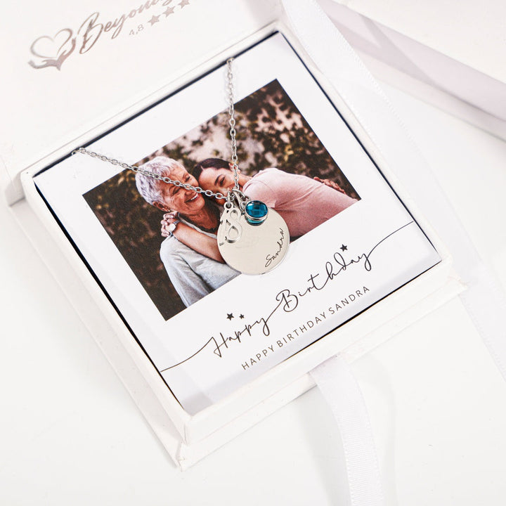 Personalisierte Sterling Silber Halskette - Alter & Geburtsstein
