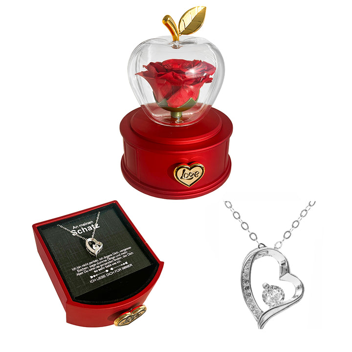 14k Weißgold Halskette - Mit echter Rose - An meinen Schatz