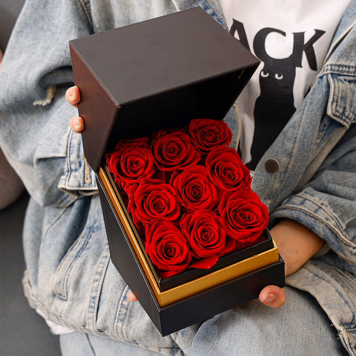 Rosen Bouquet Box mit echten Rosen - Eckig