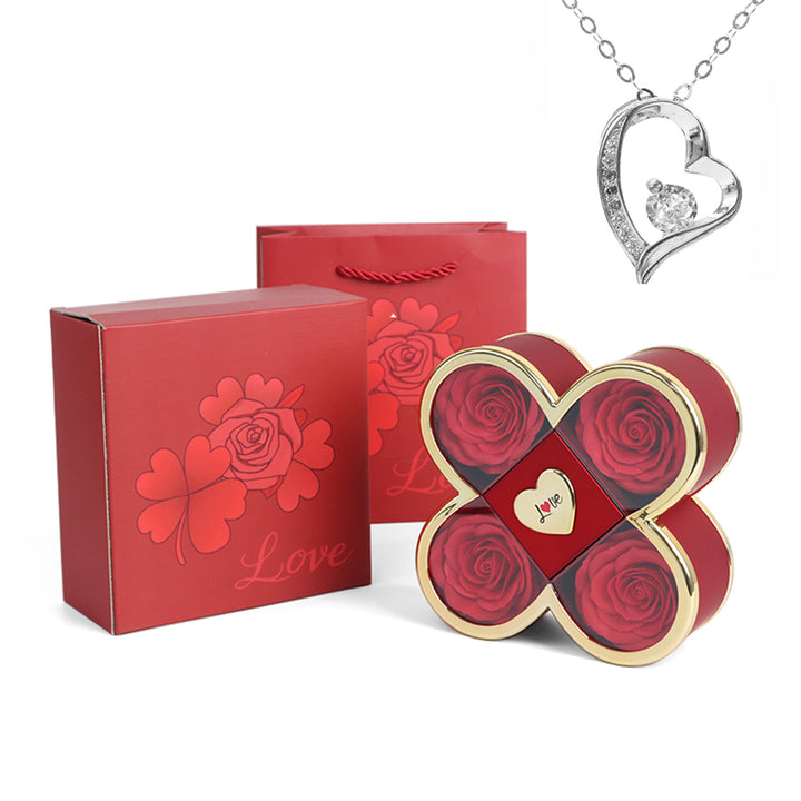 14k Weißgold Halskette - Mit echter Rose - An meinen Schatz