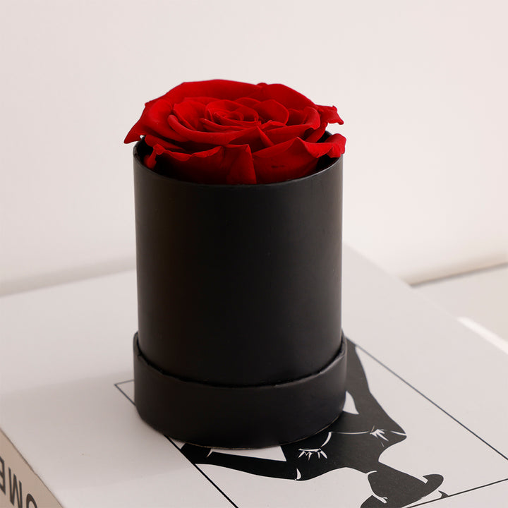 Rosenbox mit einzelner echter Rose - Rund