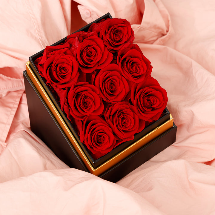 Rosen Bouquet Box mit echten Rosen - Eckig