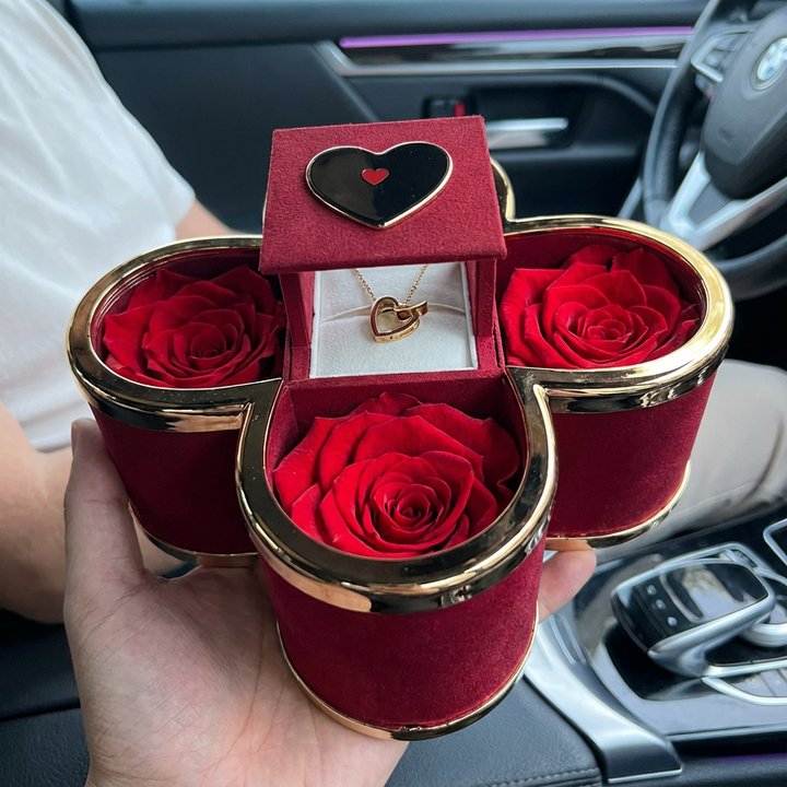 Gravierte Herz-Halskette - mit echten 4 Rosen