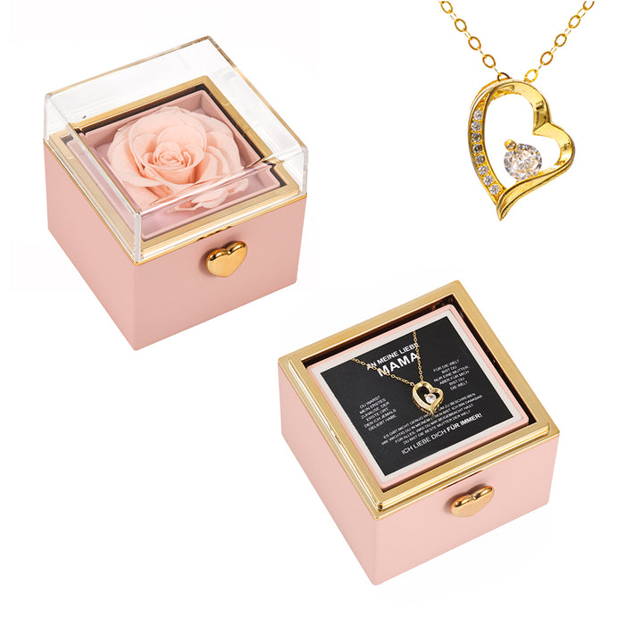14k Weißgold Halskette mit echter Rose - An meine Mama