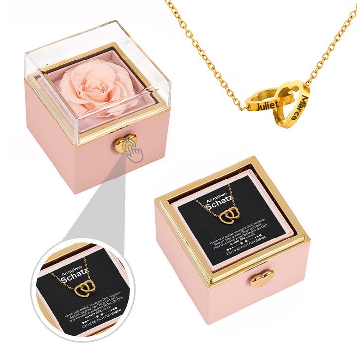 Gravierte Herz-Halskette mit echter Rose - An meinen Schatz