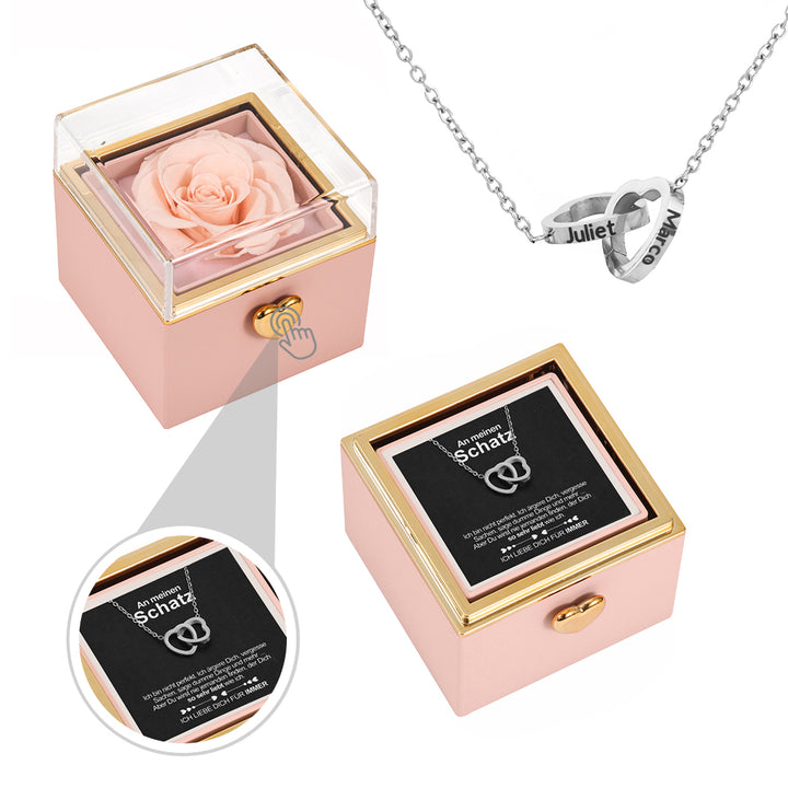 Gravierte Herz-Halskette mit echter Rose - An meinen Schatz