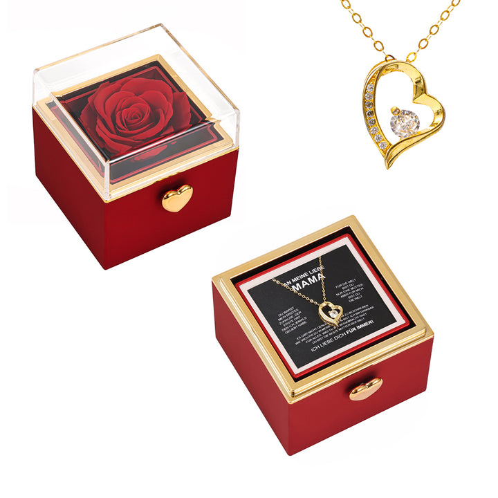 14k Weißgold Halskette mit echter Rose - An meine Mama