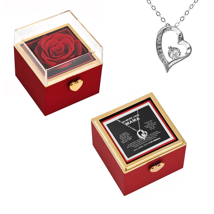 14k Weißgold Halskette mit echter Rose - An meine Mama