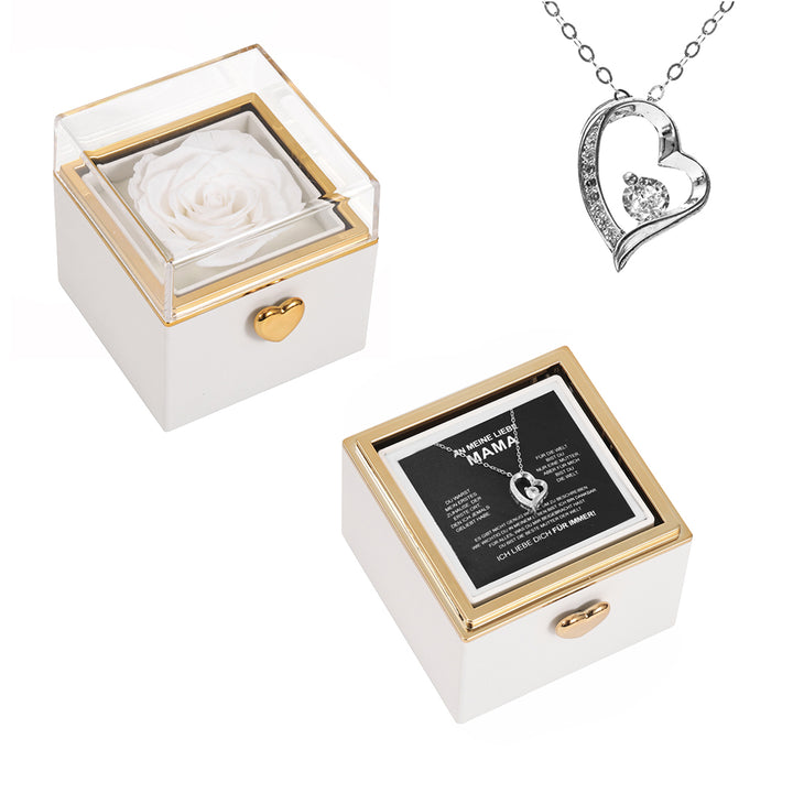 14k Weißgold Halskette mit echter Rose - An meine Mama