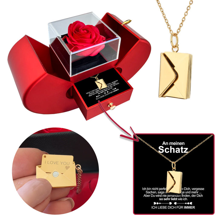 Halskette mit geheimer Nachricht - I love you - Echte Rose