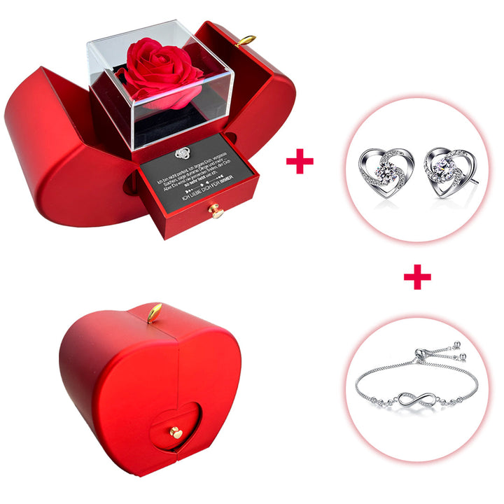 Sterling Silber Halskette mit echter Rose + Armband & Ohrringe