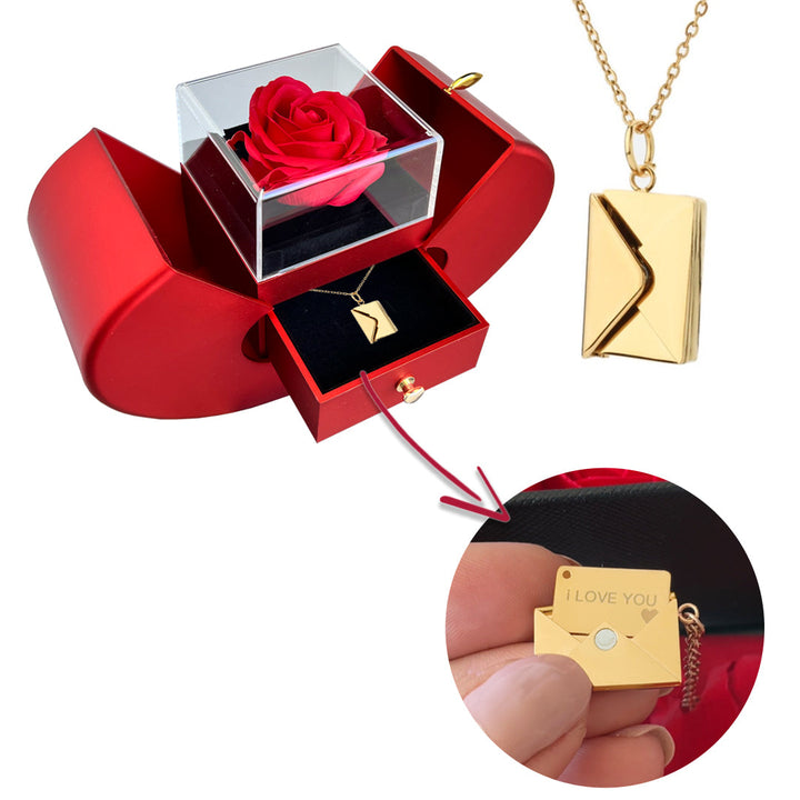 Halskette mit geheimer Nachricht - I love you - Echte Rose