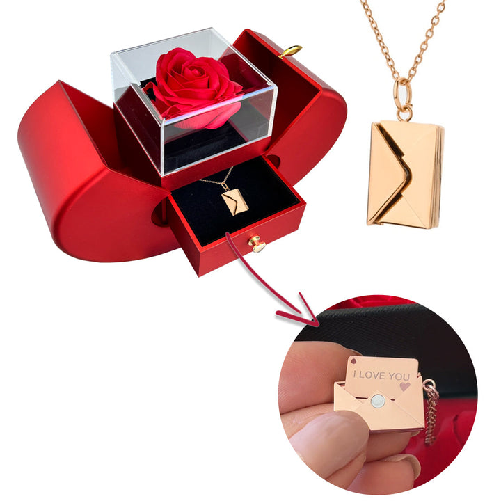 Halskette mit geheimer Nachricht - I love you - Echte Rose