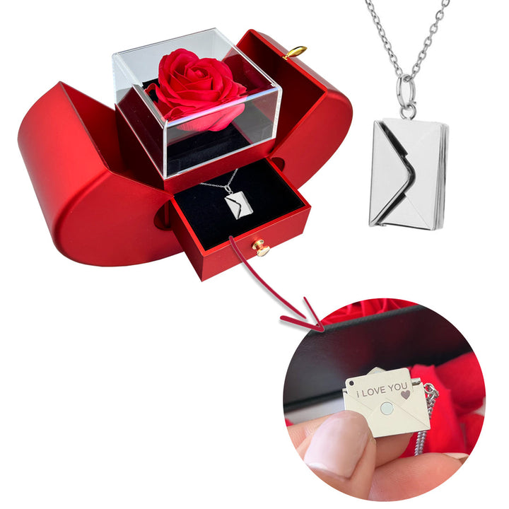 Halskette mit geheimer Nachricht - I love you - Echte Rose