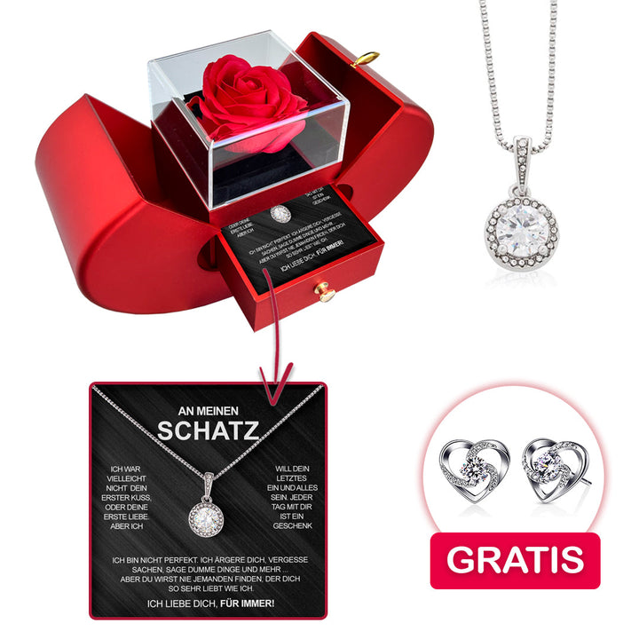 Sterling Silber Halskette mit echter Rose + Ohrringe GRATIS