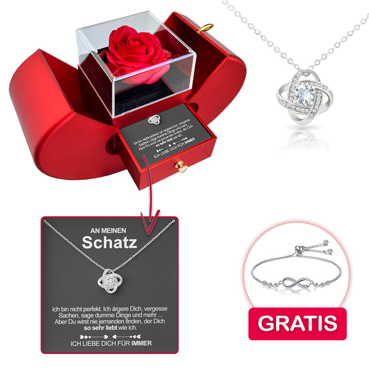 Sterling Silber Halskette mit echter Rose + Armband GRATIS
