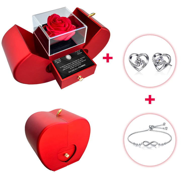 Sterling Silber Halskette mit echter Rose + Armband & Ohrringe