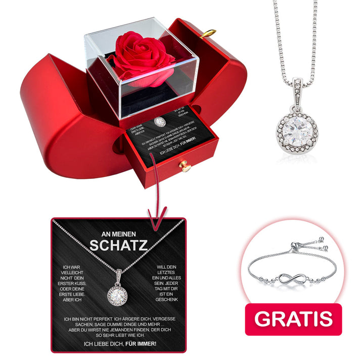 Sterling Silber Halskette mit echter Rose + Armband GRATIS