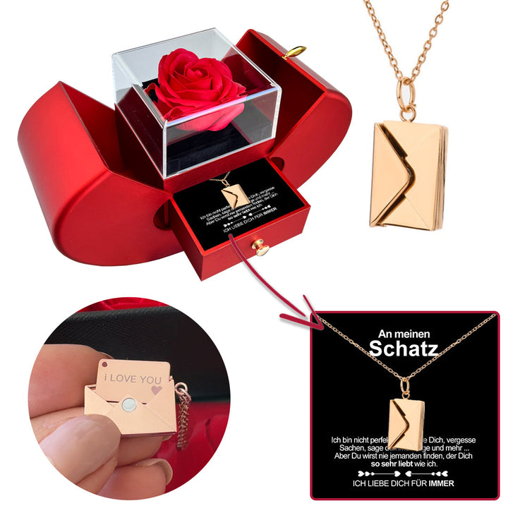 Halskette mit geheimer Nachricht - I love you - Echte Rose