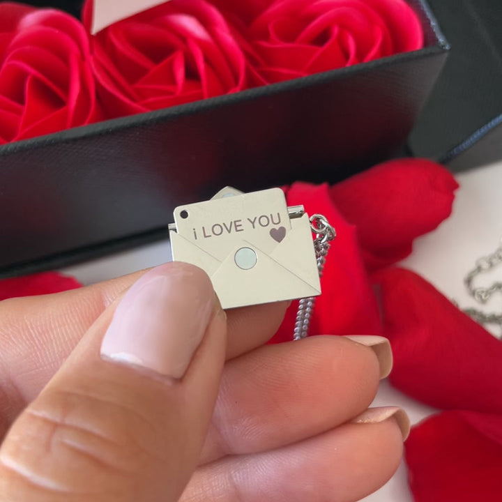 Halskette mit geheimer Nachricht - I love you - Echte Rose