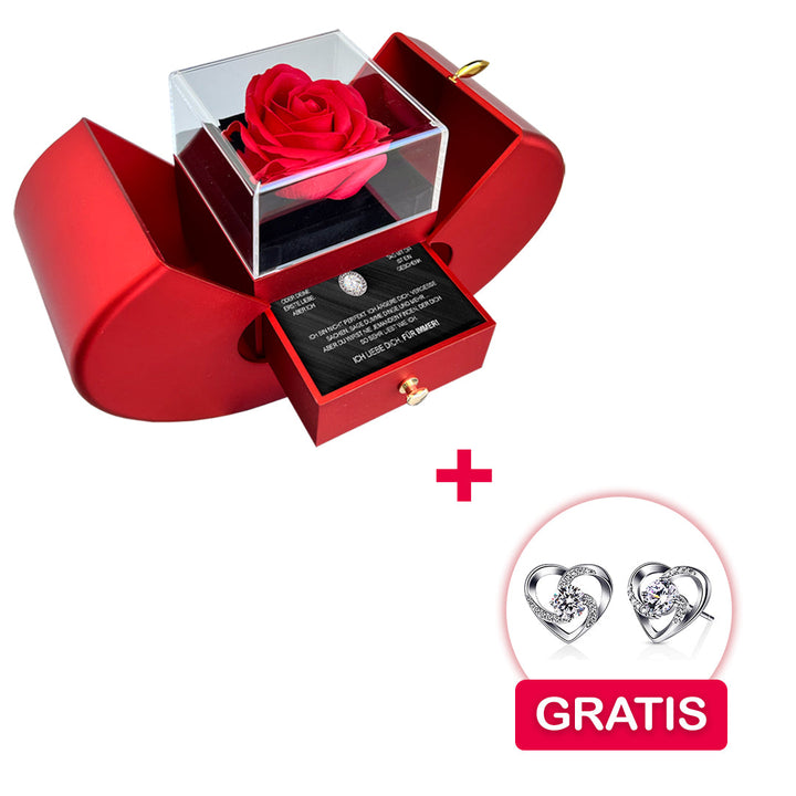 Sterling Silber Halskette mit echter Rose + Ohrringe GRATIS