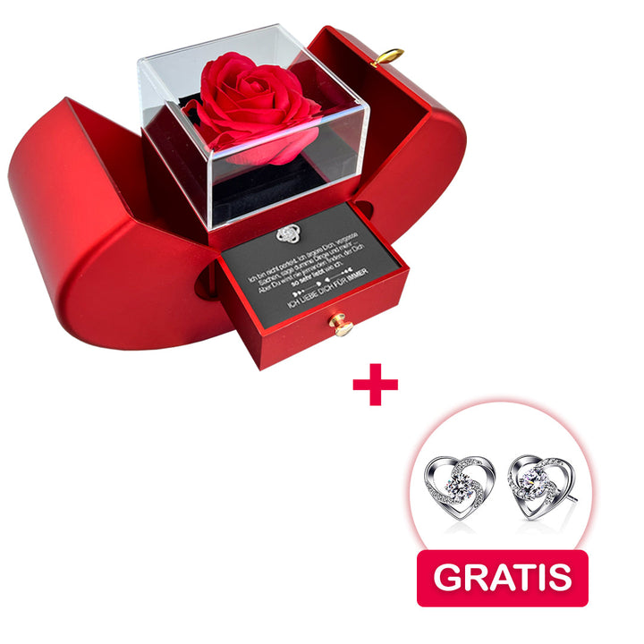 Sterling Silber Halskette mit echter Rose + Ohrringe GRATIS