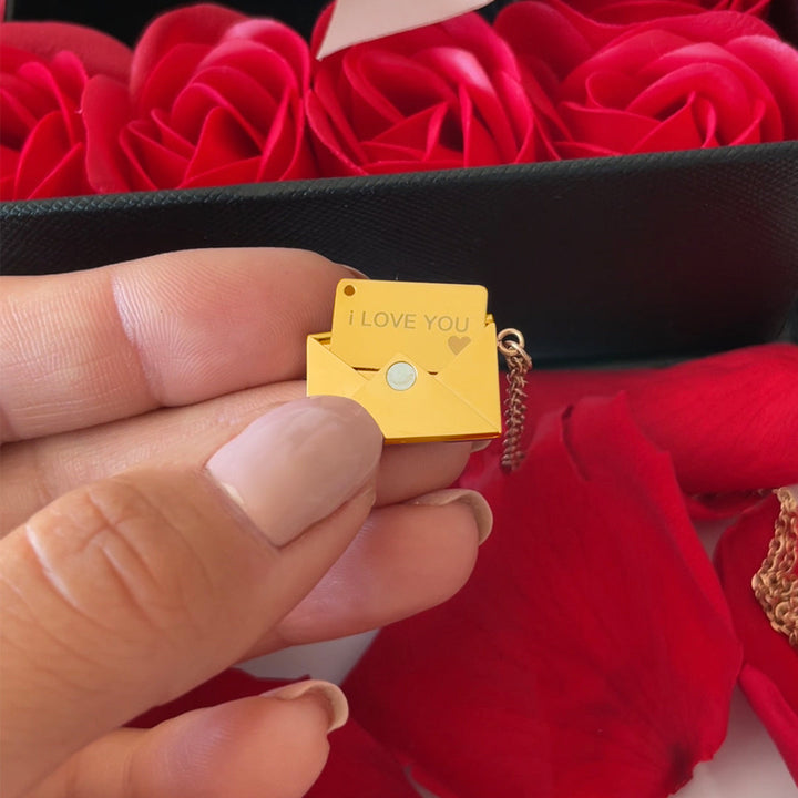 Halskette mit geheimer Nachricht - I love you - Echte Rose