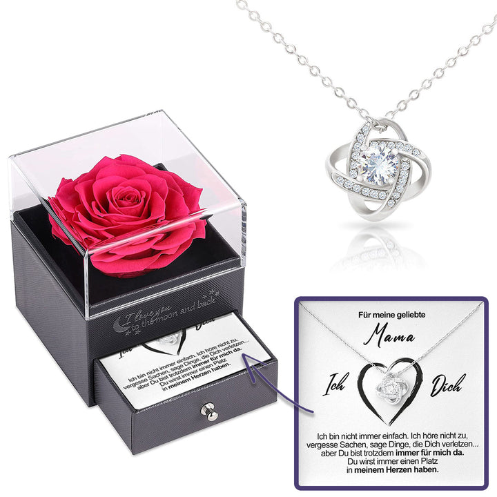 Luxus Silber Halskette mit Rosen Geschenkbox